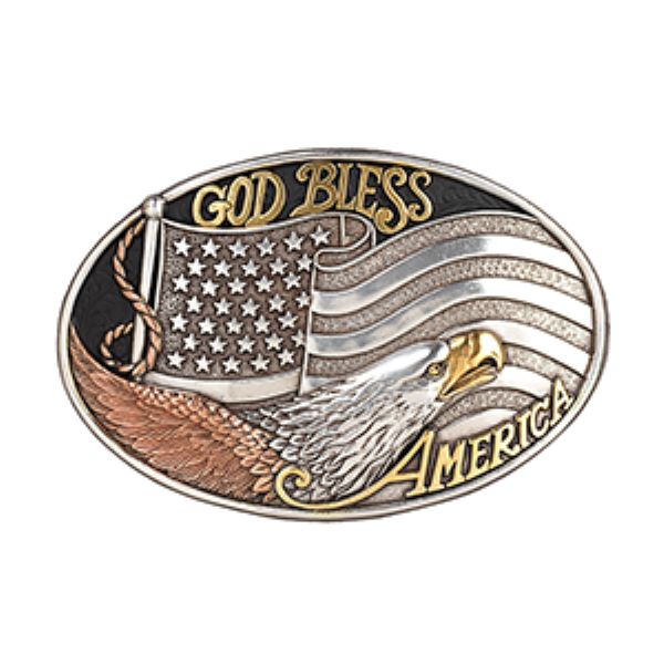 Nocona Oval God Bless America Tri Color Belt Buckle 37912