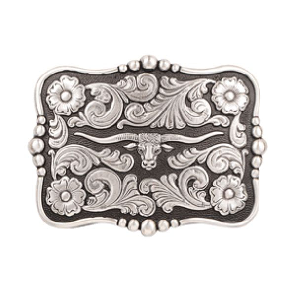 Nocona Silver and Black Longhorn Mens Buckle 37586