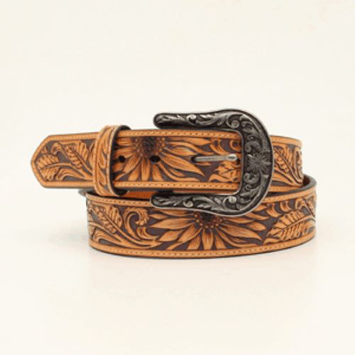 Nocona Sunflower Pattern Embossed Women's Belt with Interchangeable Buckle N320001608