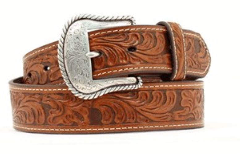 Nocona Tan Men's Western Belt with Tooled Leather Strap and Removable Etched Buckle N2446008