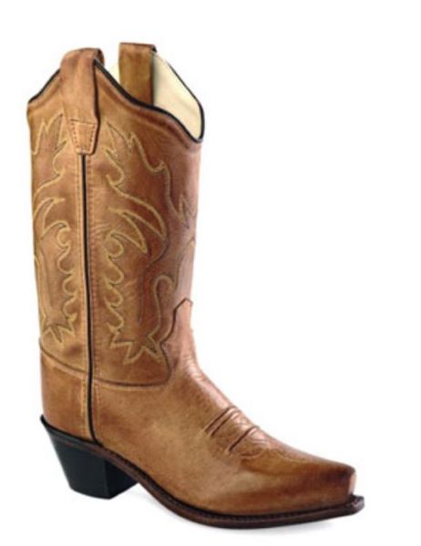 Old West Tan Snip Toe Leather Kids Western Boots CF8229