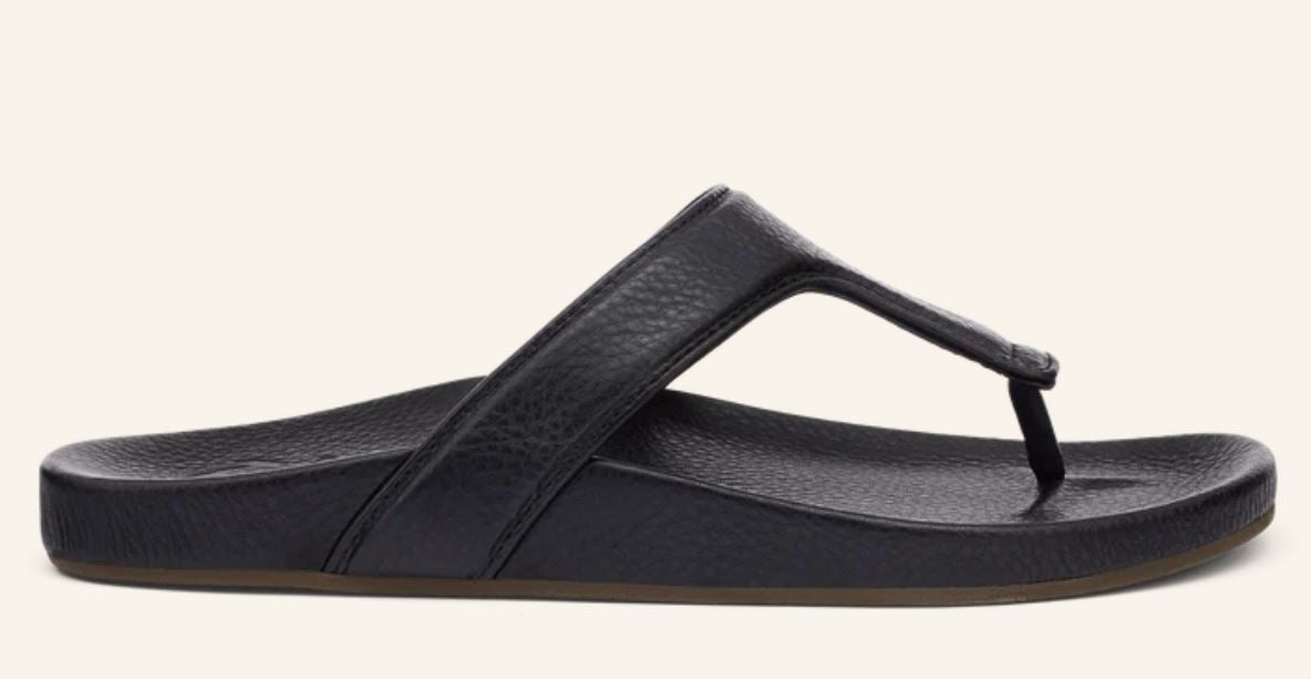 Olukai Black Kipe'a Lipi Women's Elevated Leather Sandals 20502-4040