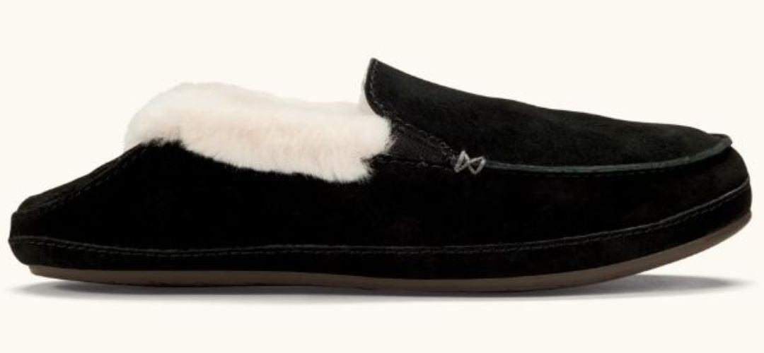 Olukai Black Kuuna Womens Leather Slippers 20428-4040