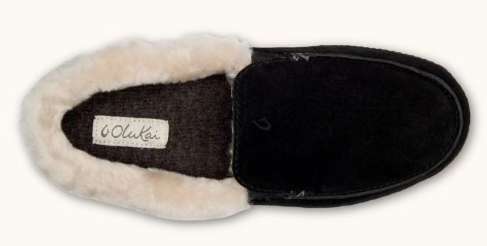 Olukai Black Kuuna Womens Leather Slippers 20428-4040