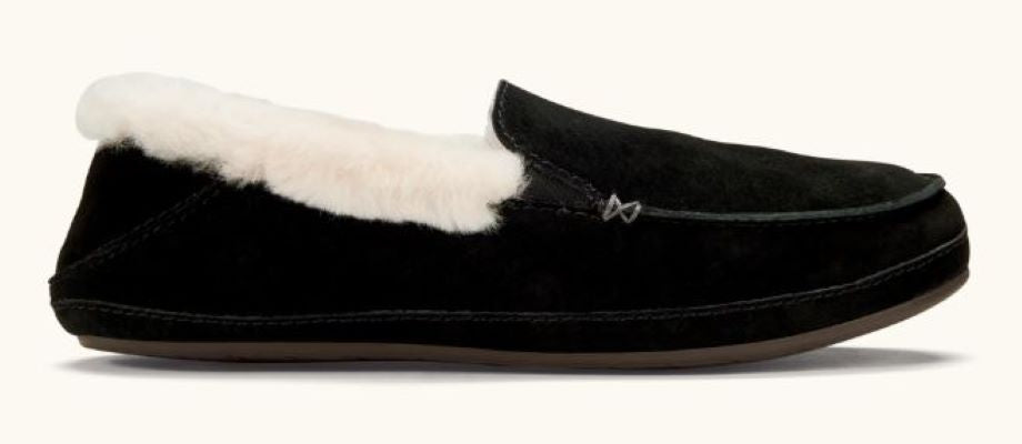 Olukai Black Kuuna Womens Leather Slippers 20428-4040