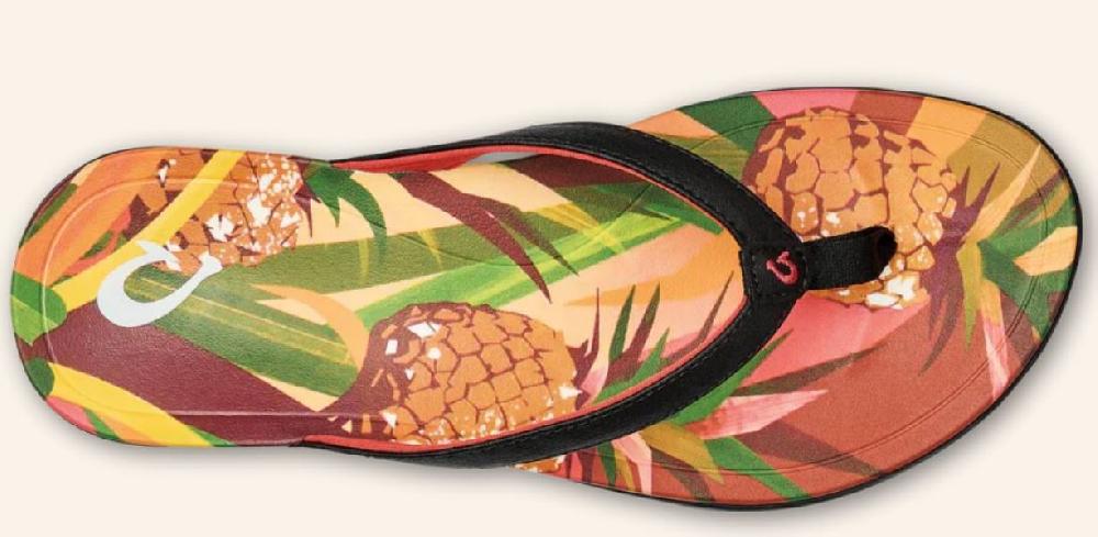 Olukai Black/Pineapple Hoopio Hau Women's Sandals 20437-40PZ