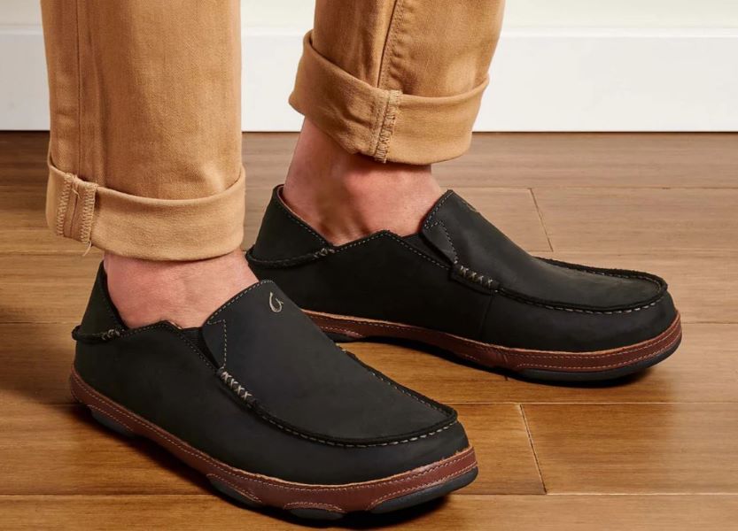 Olukai Black/Toffee Moloa Slip-On Mens Comfort Casual Shoes 10128-4033