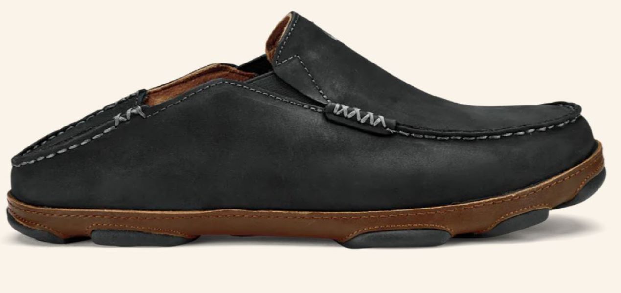 Olukai Black/Toffee Moloa Slip-On Mens Comfort Casual Shoes 10128-4033