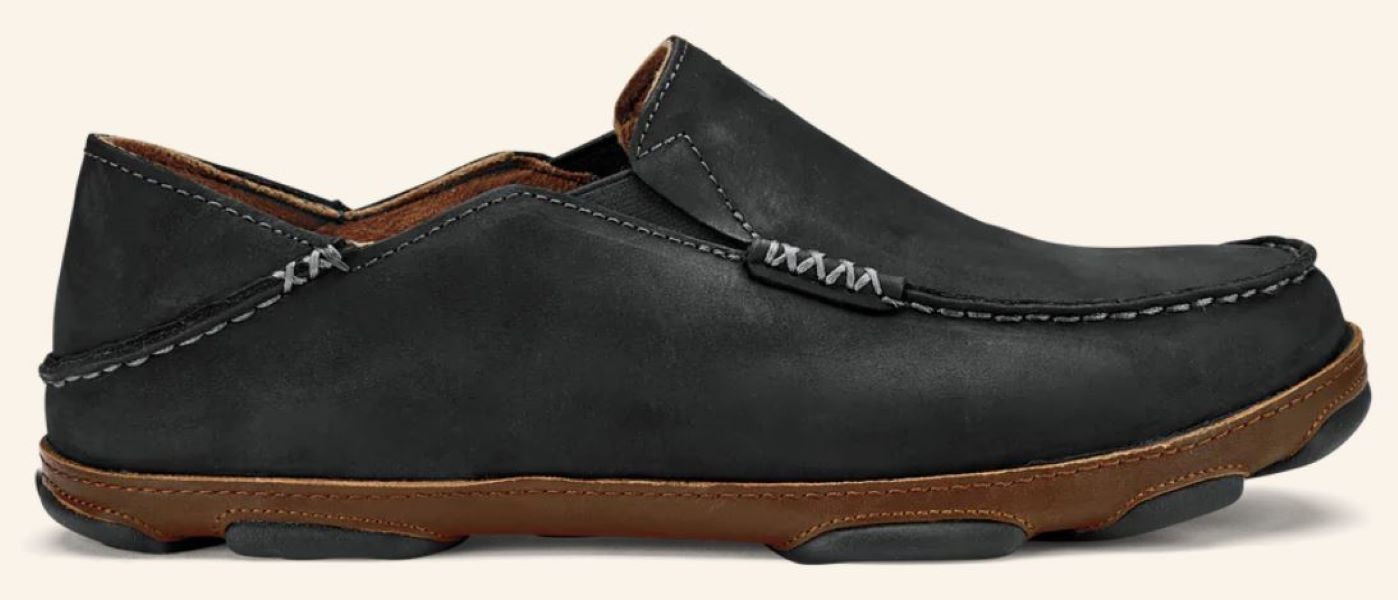 Olukai Black/Toffee Moloa Slip-On Mens Comfort Casual Shoes 10128-4033