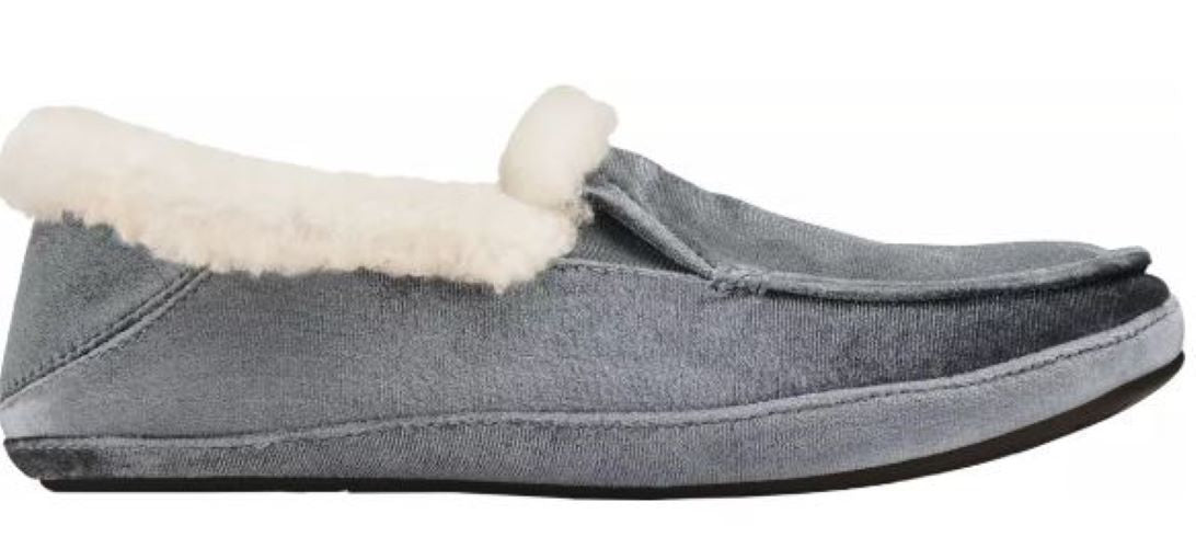 Olukai Charcoal Kuuna Lanui Womens Velvet Slippers 20458-2626