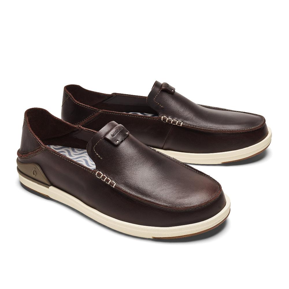 Olukai Dark Java Kakaha Men's Leather Slip-On Shoes 10490-4848
