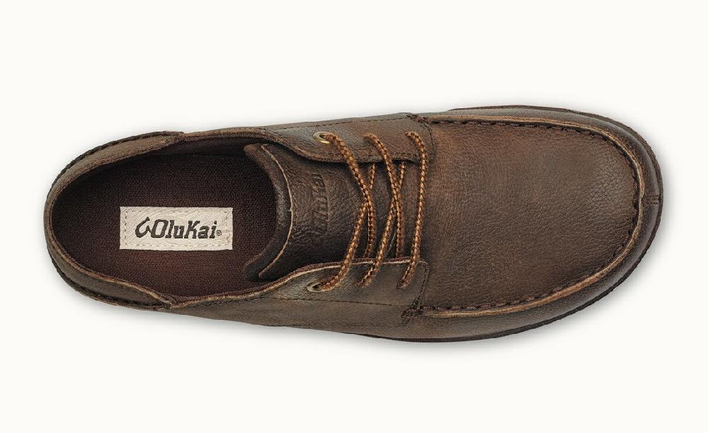 Olukai Dark Wood/Dark Wood Hamakua Poko Mens Comfort Lace Up Shoes 10342-2763