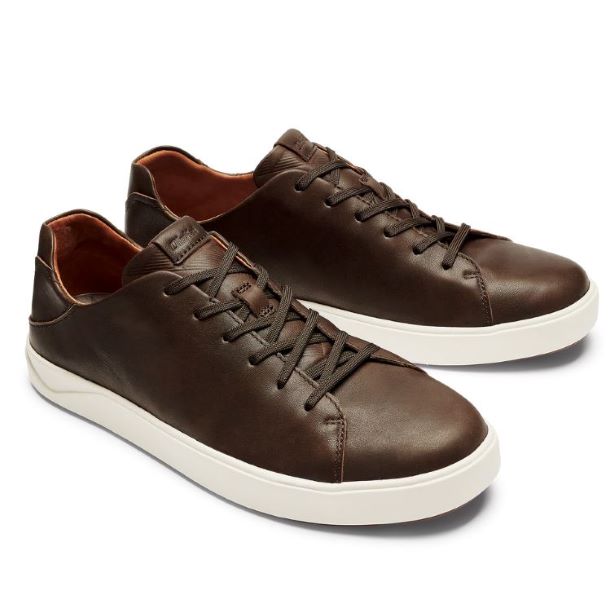 Olukai Dark Wood Laeahi Lilli Mens Leather Sneaker 10455-6363
