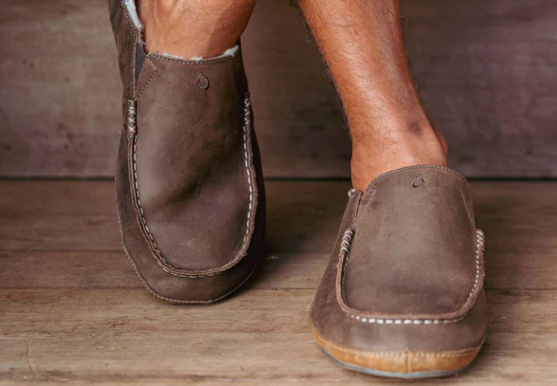 Olukai Dark Wood Moloa Men's Leather Slippers 10252-6363