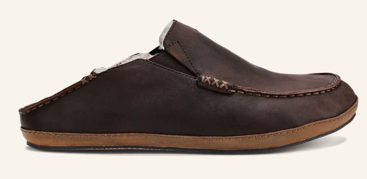 Olukai Dark Wood Moloa Men's Leather Slippers 10252-6363