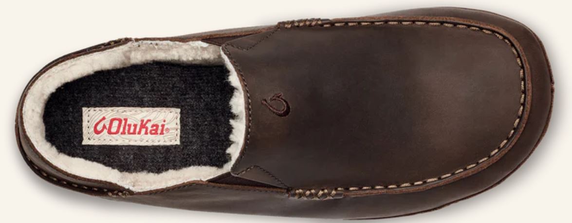 Olukai Dark Wood Moloa Men's Leather Slippers 10252-6363