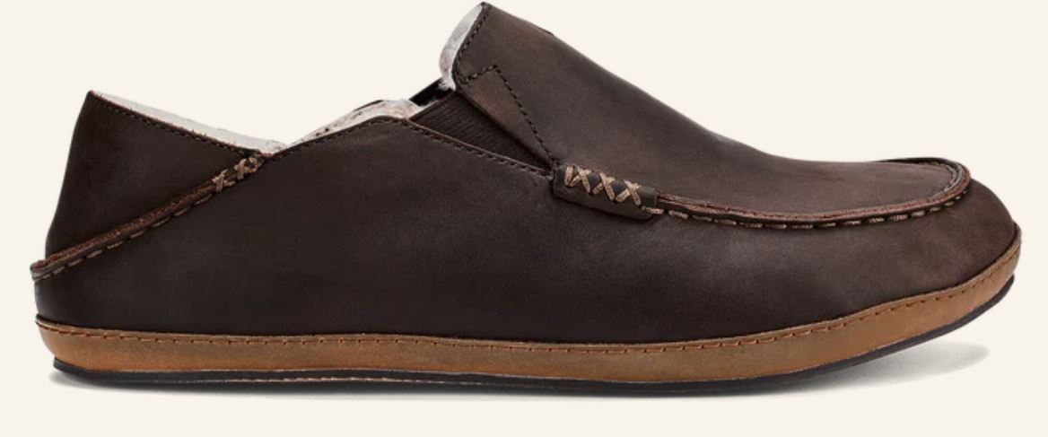 Olukai Dark Wood Moloa Men's Leather Slippers 10252-6363