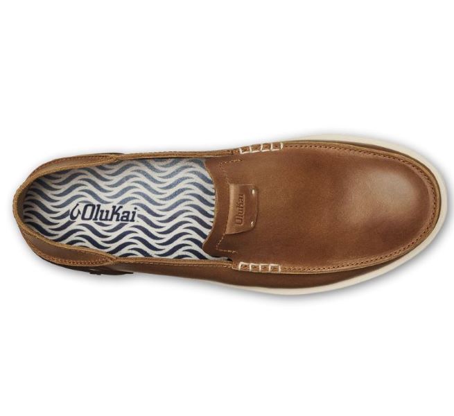 Olukai Fox Kakaha Mens Leather Slip On Loafer Shoes 10490-FXFX