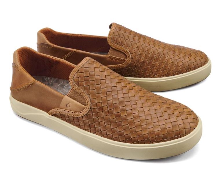 OluKai Fox Laeahi Lauhala Mens Leather Slip On Sneakers 10486-FXFX