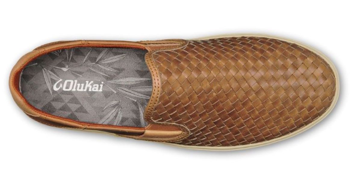 OluKai Fox Laeahi Lauhala Mens Leather Slip On Sneakers 10486-FXFX