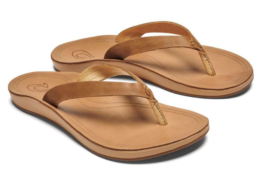 Olukai Nonohe Sahara With Golden Sand Nonohe Womens Leather Sandals 20440-FMGS