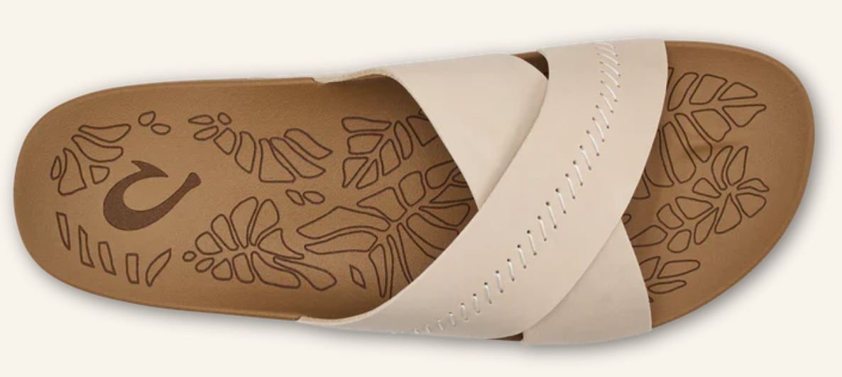 Olukai Puka/Tan Kipe'a Olu Women's Leather Slide Sandals 20460-6A34