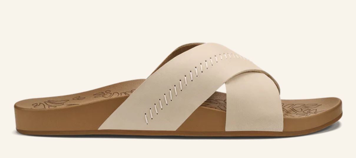 Olukai Puka/Tan Kipe'a Olu Women's Leather Slide Sandals 20460-6A34