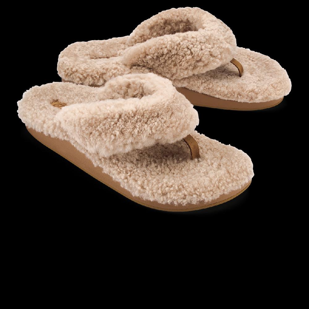 Olukai Tan Kipea Heu Women's Fuzzy Slipper Sandals 20464-34V2