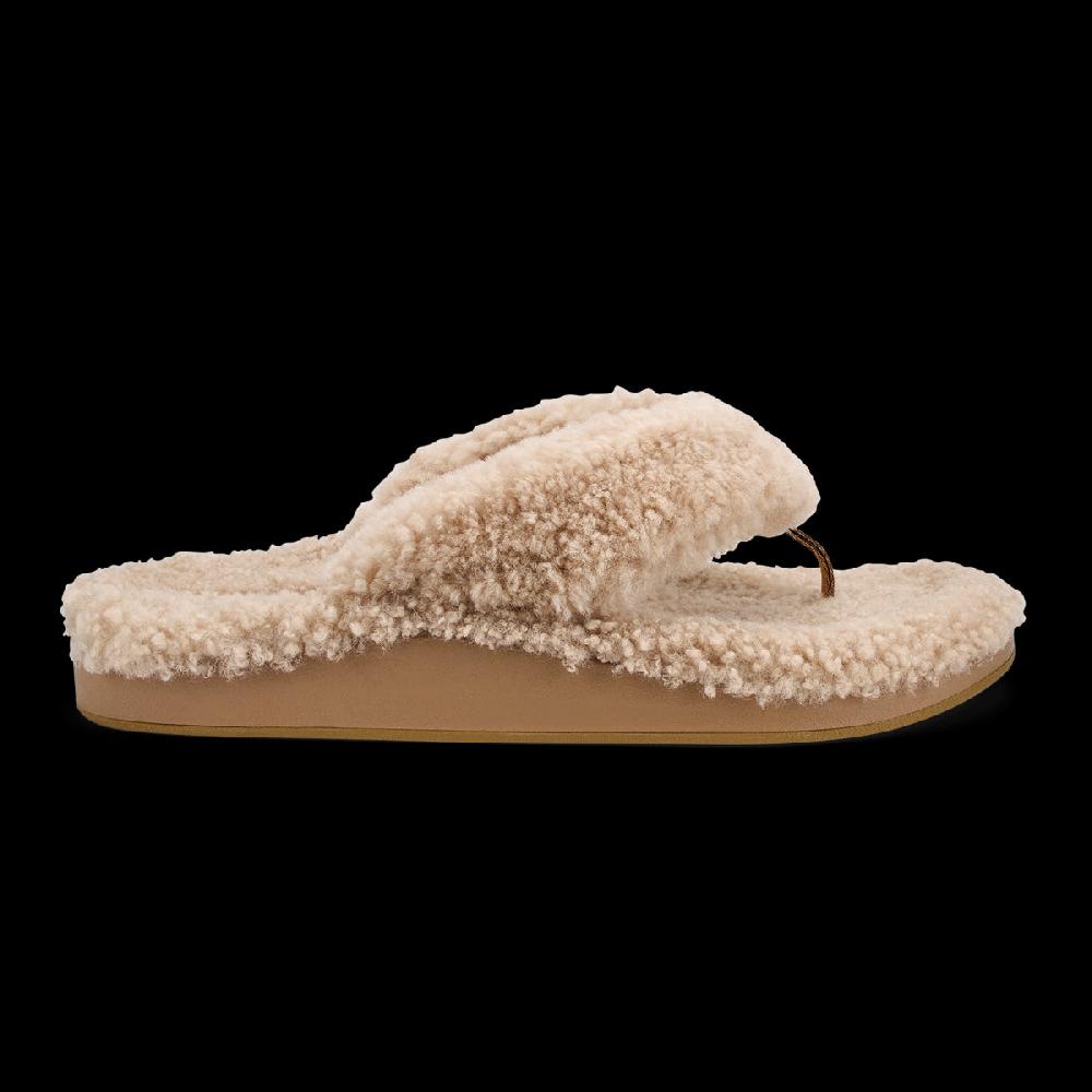 Olukai Tan Kipea Heu Women's Fuzzy Slipper Sandals 20464-34V2