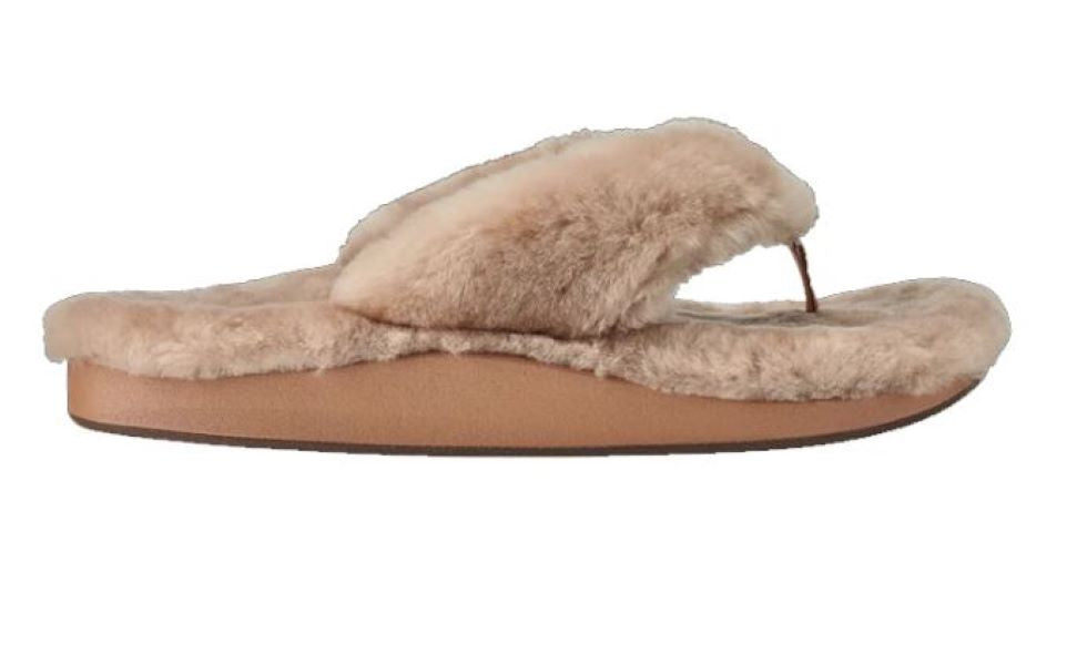 Olukai Tan Kipea Heu Womens Fuzzy Slipper Sandals 20464-3434