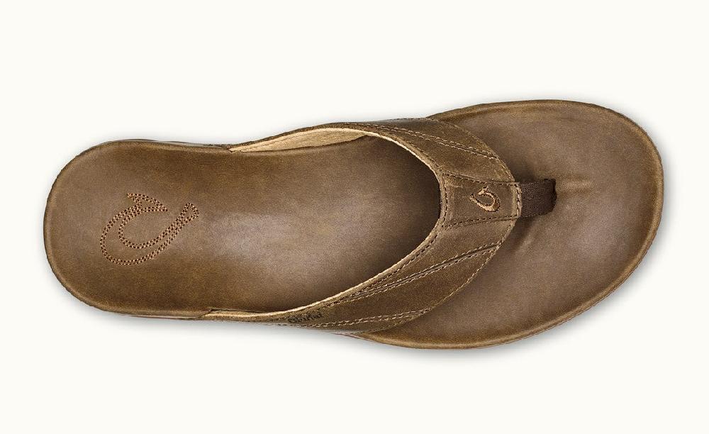 Olukai Tan Pikoi Mens Comfort Thong Sandals 10357-2727