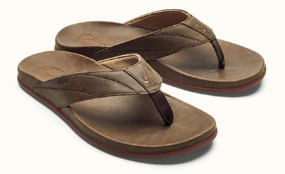 Olukai Tan Pikoi Mens Comfort Thong Sandals 10357-2727