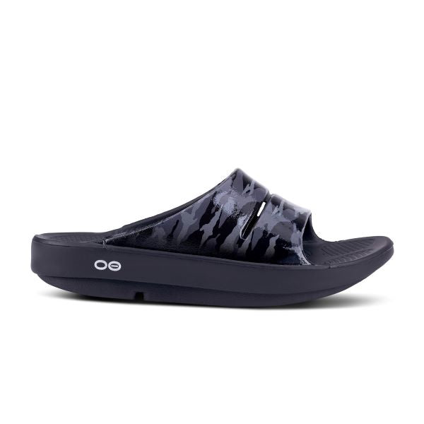 Oofos Black And Grey Camo Ooahh Slides 1103-BLK/GRYCMO