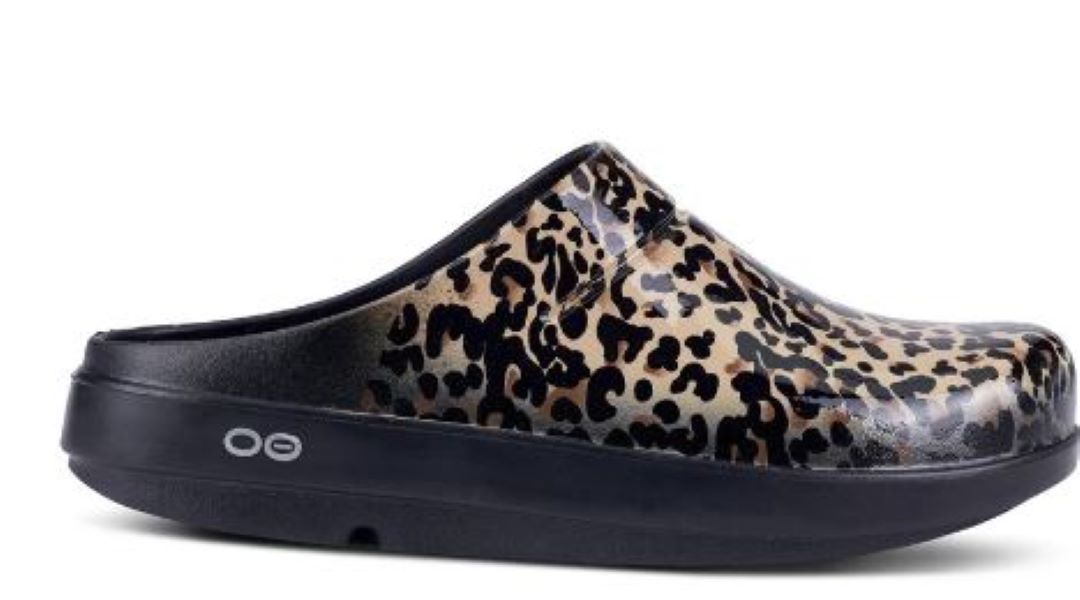 Oofos Black Leopard Ooclog Limited Edition Womens Clogs 1203-BLKLEOPRD