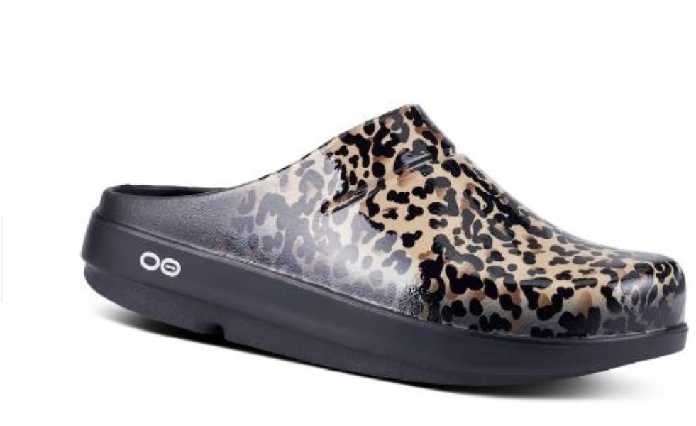 Oofos Black Leopard Ooclog Limited Edition Womens Clogs 1203-BLKLEOPRD