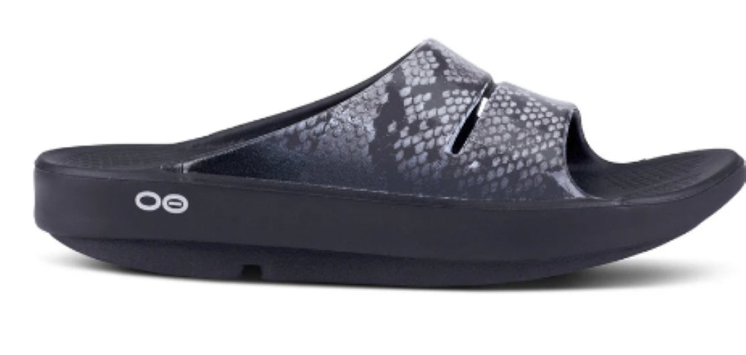 Oofos Grey Snake Print Ooahh Luxe Slide Sandal 1103-SNAKE