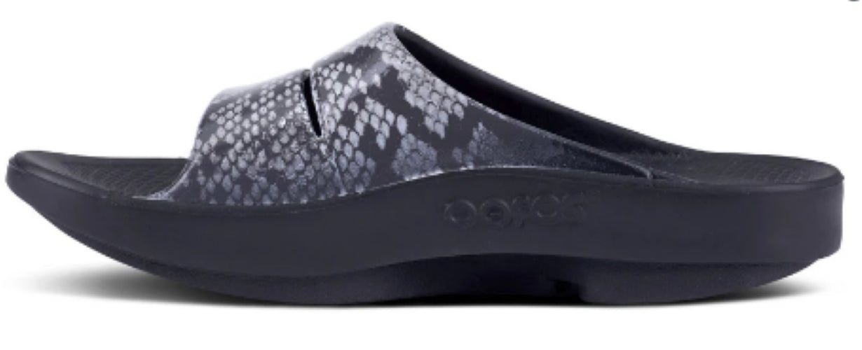 Oofos Grey Snake Print Ooahh Luxe Slide Sandal 1103-SNAKE