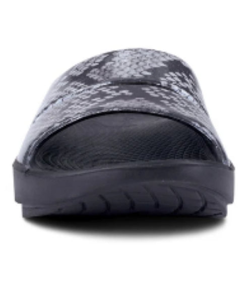 Oofos Grey Snake Print Ooahh Luxe Slide Sandal 1103-SNAKE