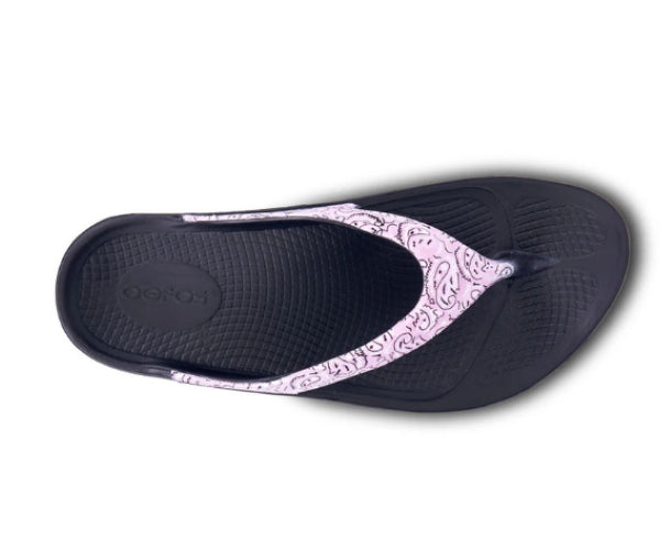 Oofos Pink With Black Oolala Bandana Women's Sandals 1403PINKBANDANA