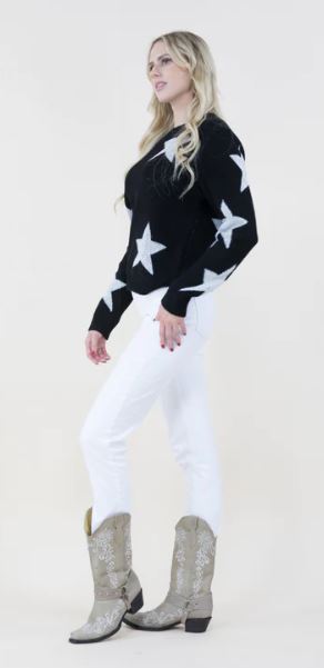 Original USA Black Star Pattern Womens Crewneck Sweater FP62503
