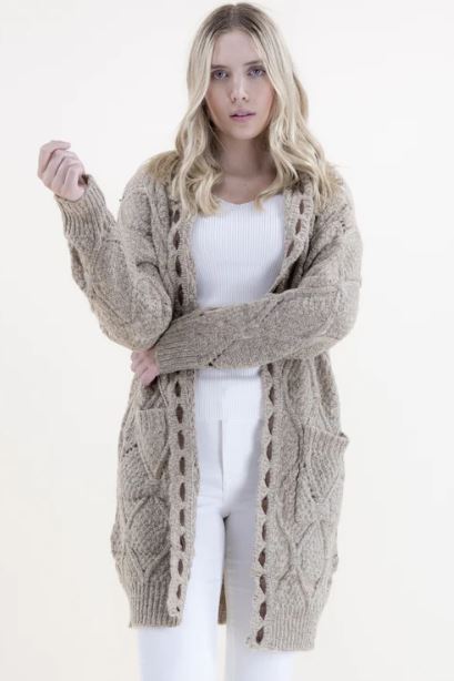 Original USA Khaki Long Womens Cardigan with Front Pockets FP64035