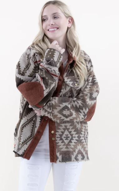 Original USA Rust Brown Aztec Womens Shacket FP64623