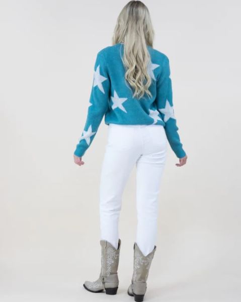 Original USA Turquoise Star Pattern Women's Crewneck Sweater FP62503-TQ