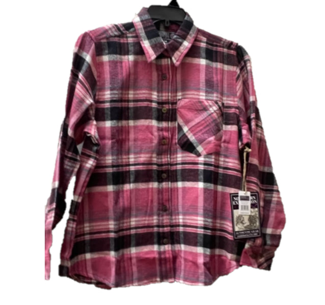 Outrageous Pink Plaid Women's Collared Longsleeve Flannel Shirt RL5990-23330L