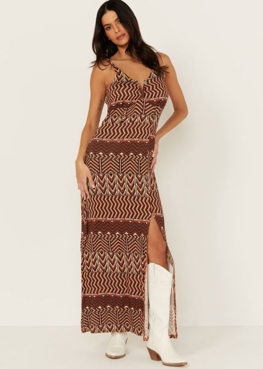 Panhandle Burnt Orange Women's Dress with Geo Print BWD0R03294