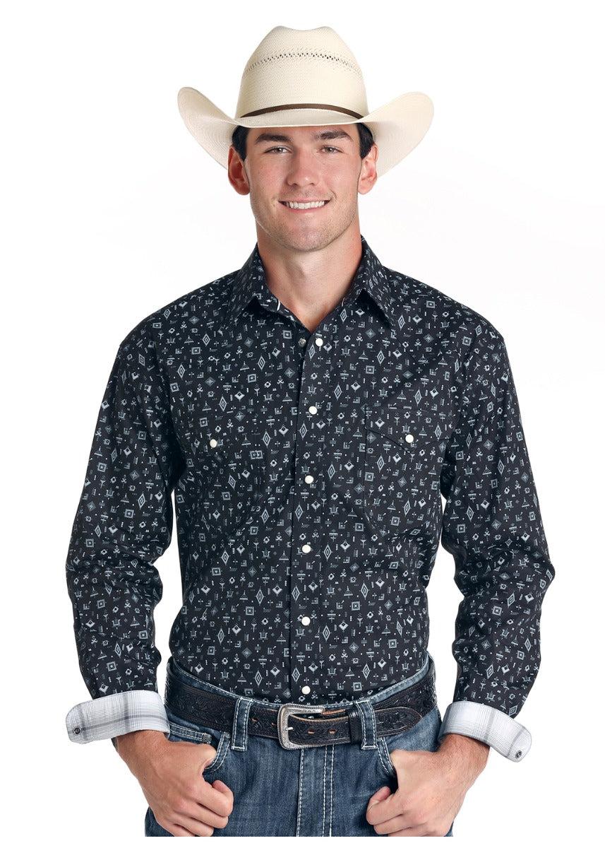 Panhandle Men's Black Long Sleeve Snap Down Shirt R0S4038-01