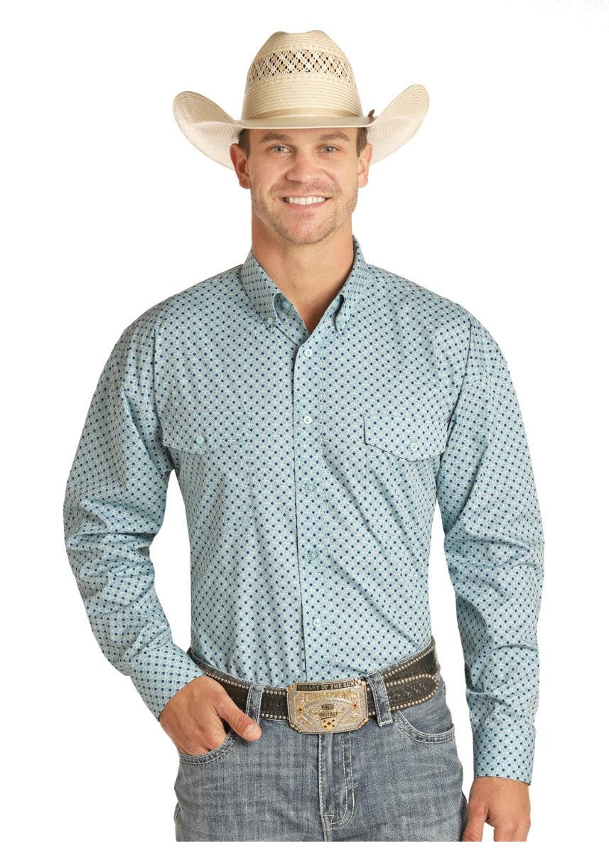 Panhandle Men's Blue Long Sleeve Snap Down Shirt 36S4754-89