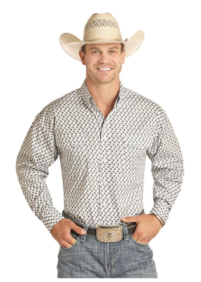 Panhandle Men's Grey Print Long Sleeve Button Down Shirt 36D4766-04