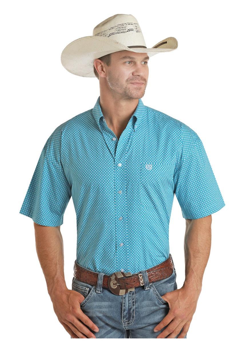 Panhandle Select Poplin Print Mens Short Sleeve Button Down Shirt 37D5006
