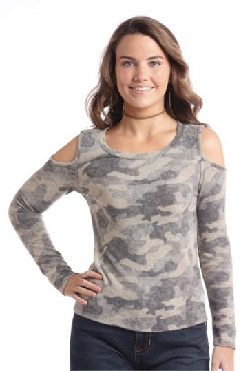 Panhandle Slim Cold Shoulder Camo Pullover Shirt J8-2425-31